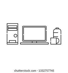 computer with bottle line art