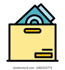 Computer box icon outline vector. Shop laptop. Online mall color flat