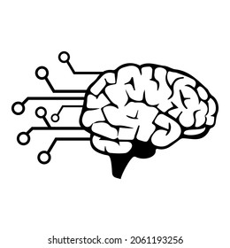 Computer to brain connection icon, black color on white background, vector illustration