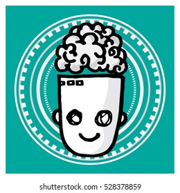 computer brain man cartoon vector character