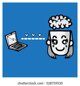 computer brain woman cartoon vector character