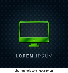 Computer Bright Green chromium precious metallic 3D Icon / Logo Design