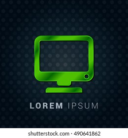 Computer Bright Green chromium precious metallic 3D Icon / Logo Design
