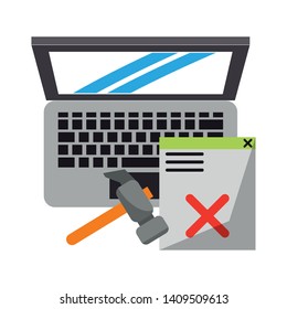computer and broken web site and tools icon cartoon vector illustration graphic design