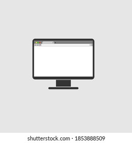 Computer with browser icon in style flat