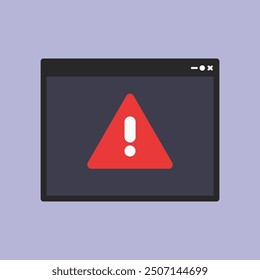 Pantalla del navegador de la computadora con alerta de virus de advertencia. Tecnología, error de Sitio web, problema de Internet, malware, piratería, estafa, conceptos de fraude. Ilustración aislada de diseño de Vector plano.