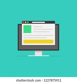 Computer with browser window screen. Vector illustration background