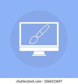 Computer with brush icon. Vector illustration