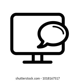 Computer with bubble chat flat design icon vector template.