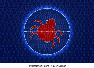 Computer bug in binary code, vector illustration