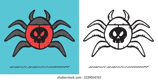 Computer bug in color ora black and white version. Vector hand drawn illustration.