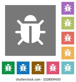 Computer bug flat icons on simple color square backgrounds
