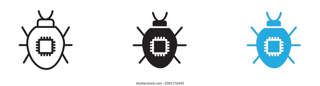 Computer bug icon black white vector outline