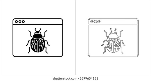 Ícone de bug do computador com padrão de placa de circuito interno, representando erro de software ou vírus