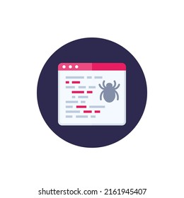 Computer Bug Icon, Flat Vector