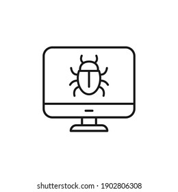 Computer Bug Icon Line Style Isolated On White Background. Vector Illustration