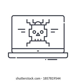 Computer bug icon, linear isolated illustration, thin line vector, web design sign, outline concept symbol with editable stroke on white background.