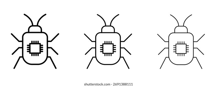 Ícone de bug do computador no símbolo de estilo de traçado da estrutura de tópicos.