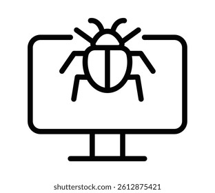 Computer bug icon in outline style. Editable stroke.