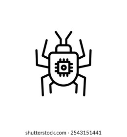 Computer bug icon set. outlined and solid filled versions.