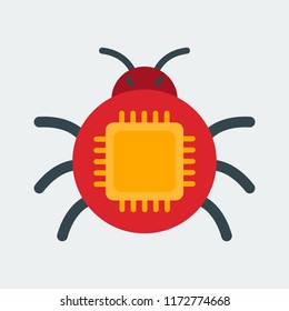 Computer bug icon. The symbol of the abduction of intellectual property. The concept for the web and mobile applications. Flat style. Vector