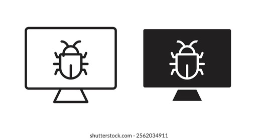 Computer bug icons in flat and line style set.