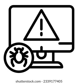 Computer with bug line icon. Alert message on desktop vector illustration isolated on white. Computer virus outline style design, designed for web and app. Eps 10