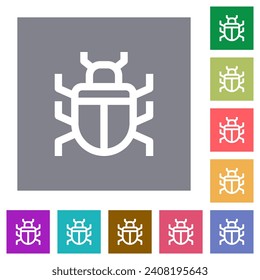 Computer bug outline flat icons on simple color square backgrounds
