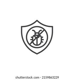 Computer bug protection line icon. linear style sign for mobile concept and web design. Antivirus protection shield outline vector icon. Symbol, logo illustration. Vector graphics