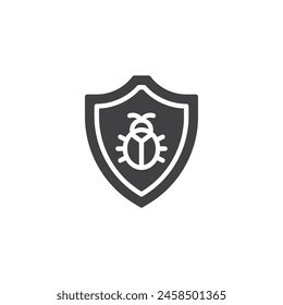 Computer bug protection vector icon. Shield with bug filled flat sign for mobile concept and web design. Malware Protection glyph icon. Symbol, logo illustration. Vector graphics