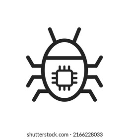 Computer Bug And Software Bug Icon On White Background. Malware, Virus, Scam, Infographic, Vector Illustration.