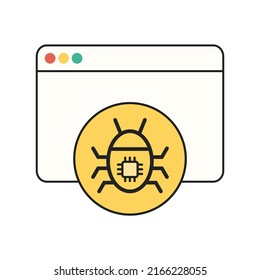 Computer Bug And Software Bug Icon On White Background. Malware, Virus, Scam, Website, Infographic, Vector Illustration.