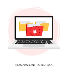 Computer Bug Targeted in Crosshairs on Laptop Screen Concept for Cybersecurity and Virus Protection
