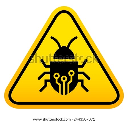 Computer bug vector warning sign isolated on white background. Flat signage illustration of bug alert, error notification button