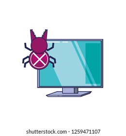 computer with bug virus infection icon