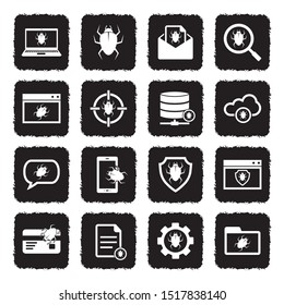 Computer Bugs Icons. Grunge Black Flat Design. Vector Illustration.