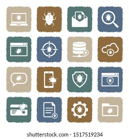 Computer Bugs Icons. Grunge Color Flat Design. Vector Illustration.