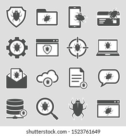 Computer Bugs Icons. Sticker Design. Vector Illustration.