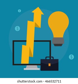 computer bulb arrow suitcase growth business icon. Colorfull and flat illustration. Vector graphic