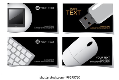 Computer Business Card Set EPS 8 Vector, Grouped For Easy Editing. No Open Shapes Or Paths.