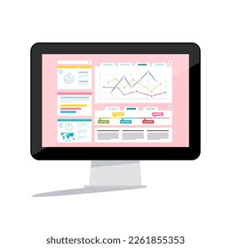 Computer with business data on screen - vector
