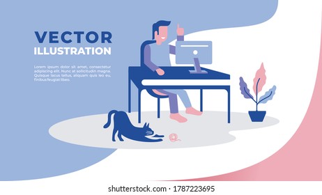 computer Business Discussion. Vector cartoon illustration in a flat style. Isolated on background