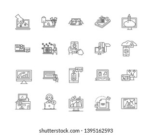 Computer business line icons, signs, vector set, outline illustration concept 