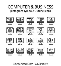 Computer & Business :Outline icons , pictogram and symbol collection