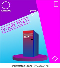 Computer business poster banner concept background for computer product offer promo, cpu element design isolated pink purple and blue background