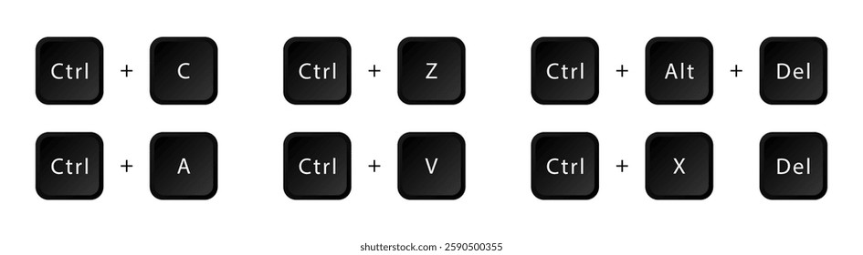 Computer button combinations icon set. Popular button combination vector icons.