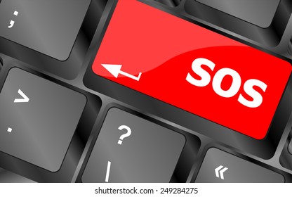 computer button with sign sos key
