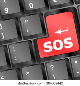computer button with sign sos key vector