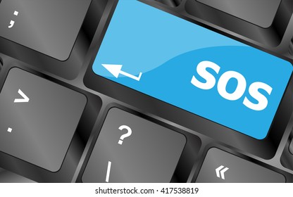 computer button with sign sos key. Keyboard keys icon button vector