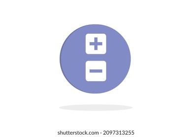 Computer buttons, blue icon with shadow below on white background, vector size modern illustration.